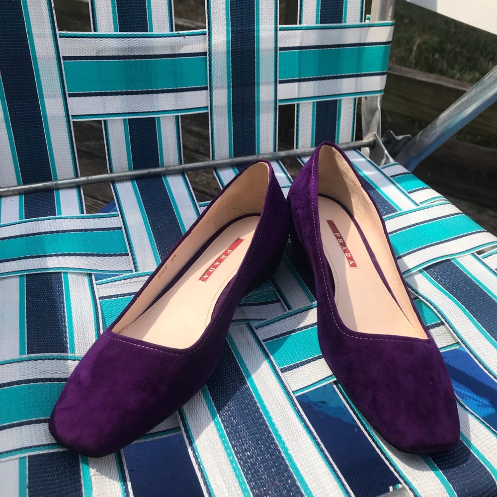 Prada purple suede wedges